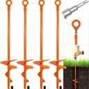 15" Upgraded Earth Ground Anchor, 4 Pack Spiral Earth Anchors for Trampoline, Shed Anchor Swing Set for High Winds, Heavy Duty Earth Anchors for Tents, Canopies, Adapter Included