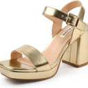 JOY IN LOVE Women's Chunky Platform High Heels Ankle Strap Block Heel Sandals (10, Gold Matte)