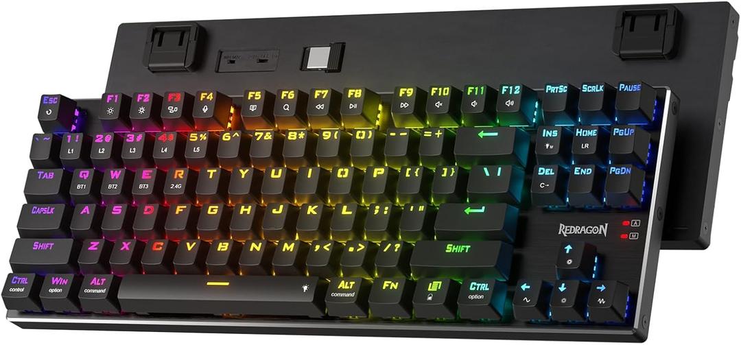 Redragon K660RGB-PRO (K556 TKL) Wireless Gaming Keyboard, 80% 87 Keys BT/2.4Ghz Tri-Mode Aluminum Mechanical Keyboard w/Mac Function Keys, Hot-Swap Sockets & Noise Absorbing Form, Red Switch