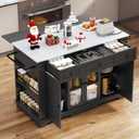 YITAHOME 60 Inch Kitchen Island with Drop Leaf, Mobile Stroage Islands with Stainless Steel Top, Rolling Island Table with Power Outlet, Adjustable Shelves, Spice Rack, Towel Rack for Kitchen, Black