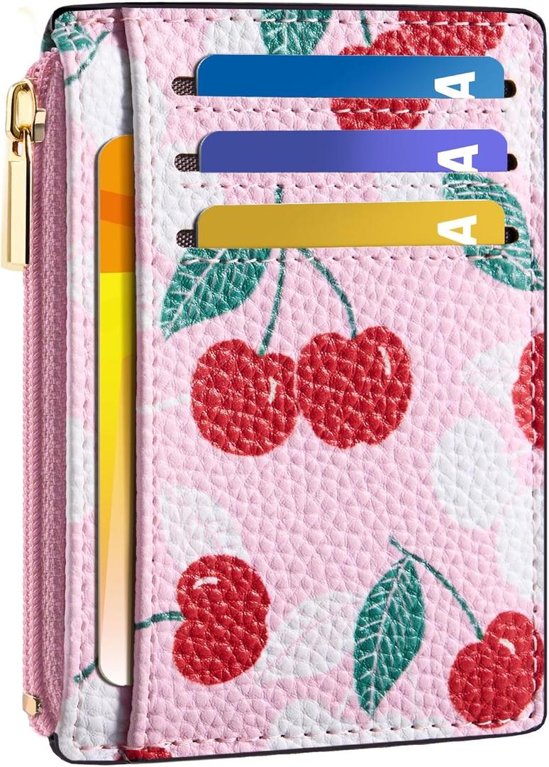 Tipmile Credit Card Holder for Women Slim Minimalist Front Pocket RFID Blocking Wallet Small Compact Card Case with ID Window, Cherry Berry