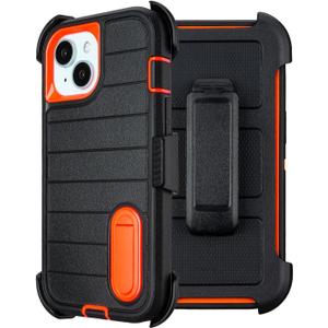 Case for iPhone 14 Case with Clip Belt, Heavy Duty Military Grade Drop iPhone 14 Cases Protective for iPhone 14Case Orange 6.1"(Black+Orange)