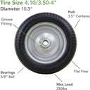 Marathon 4.10/3.50-4" Flat Free, All Purpose Utility Tire on Wheel, 3.5" Centered Hub, 3/4" Bearings