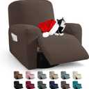 JIVINER 3 Piece Recliner Chair Cover Stretch Lazy Boy Non Slip Covers for Recliner with Pockets Soft Jacquard Reclining Sofa Slipcovers Furniture Protector with Elastic Bottom (1 Seater, Coffee)