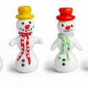 HDCRYSTALGIFTS Set 4 Blown Glass Snowman Figurine Collectibles 2.5'' Handmade Mini Christmas Figurines Decorations Snowman Decor Ornaments Centerpiece - Winter
