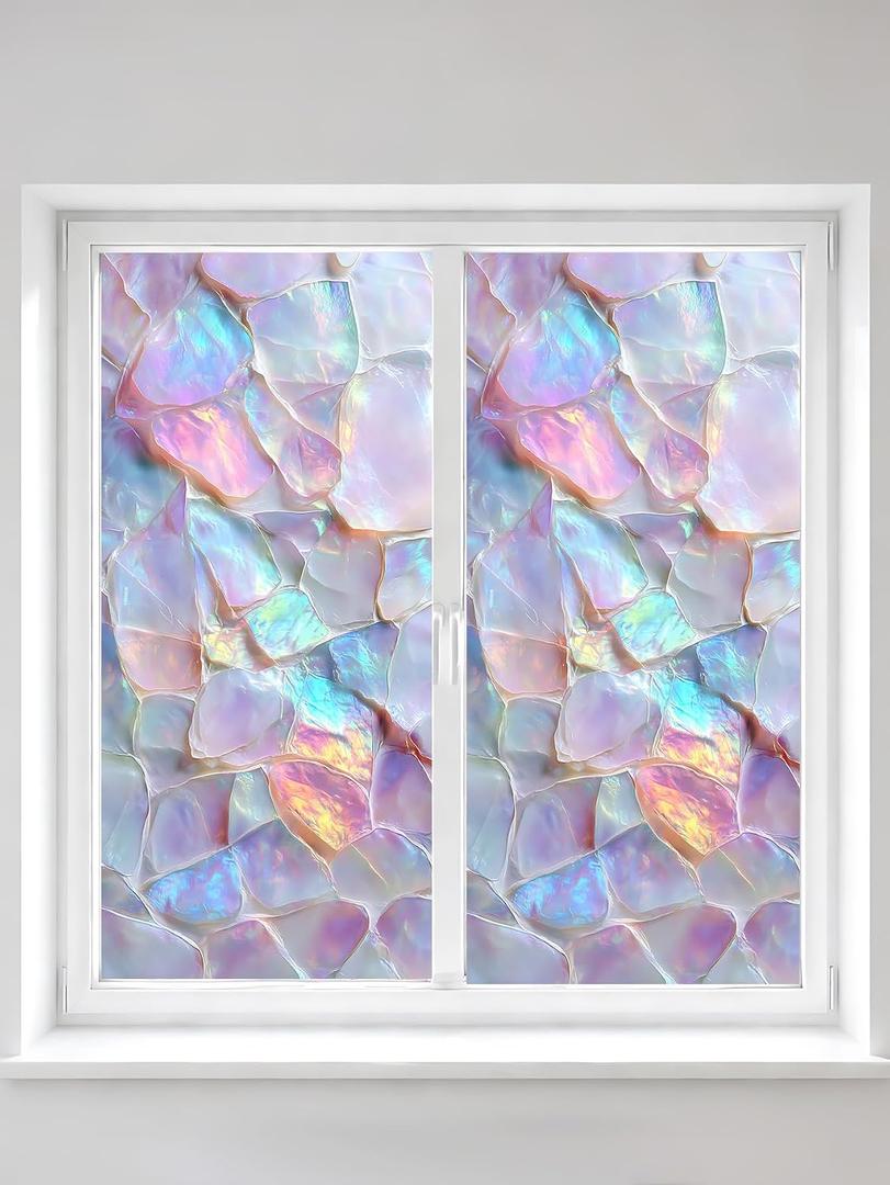 Stained Glass Window Film, PVC Film uses electrostatic Adhesion for Sticking, Waterproof, Easy to Install,17.5 * 39.4 inches,Suitable for Home and Bathroom Decoration