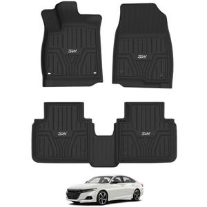 3W Floor Mats Fit for Honda Accord 2018-2022(Include Hybrid Models), Custom Fit Floor Liner for 1st 2nd Row Full Set TPE All-Weather Car Liners Black