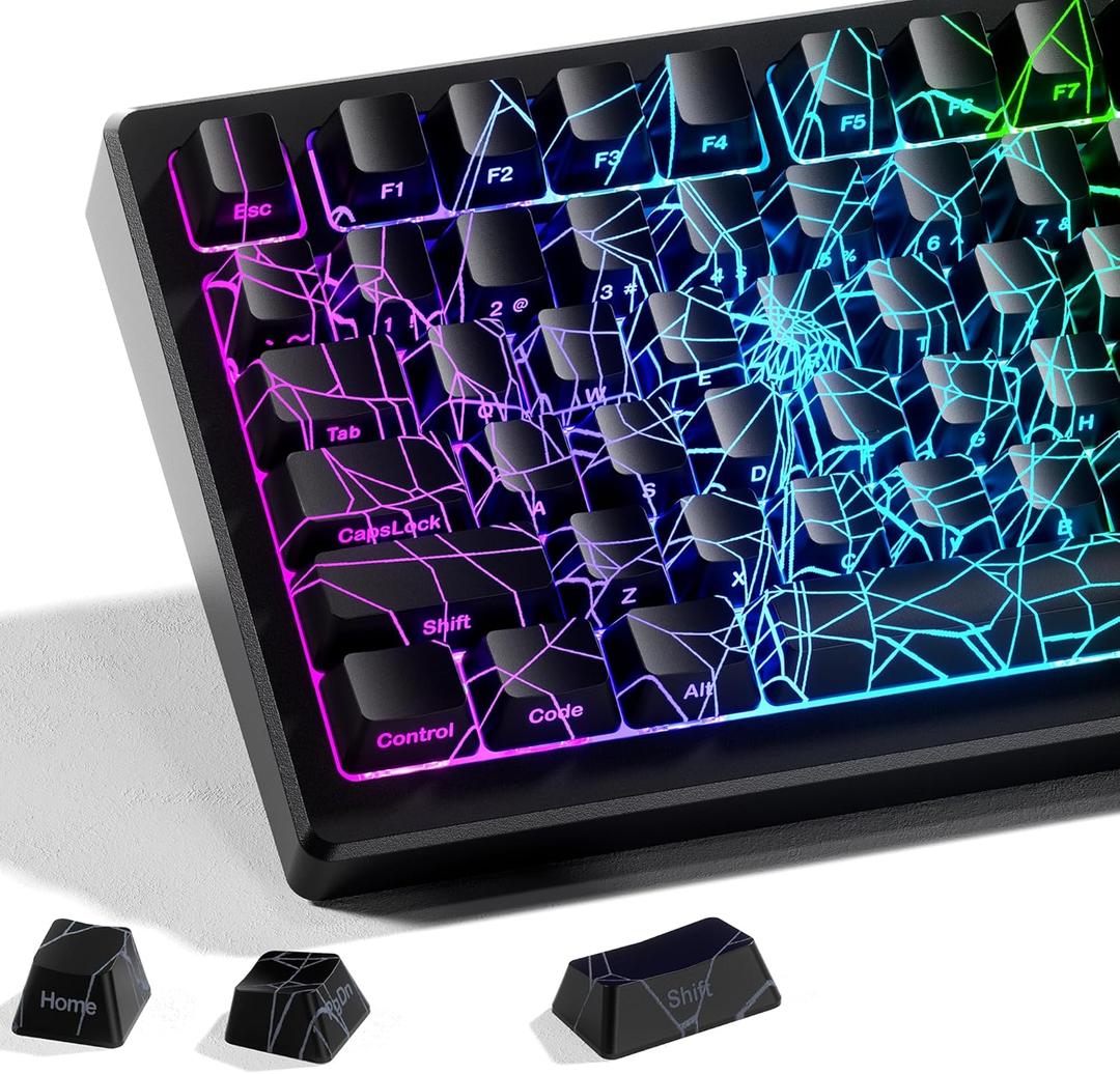 HITIME x XVX Spider Web Keycaps 60 75 100 Percent - Shine Through Keycaps w/IMD Tech, for Mechanical Keyboards, Full 118 Key Set, OEM Profile, Lines Backlit, Side Printed - Black