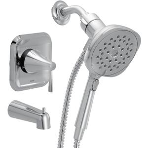 Moen Ronan Chrome Single-Handle Modern Tub and Shower Faucet with Square Handheld Rain Shower Spray Head Featuring Magnetix, Valve Included, 82022