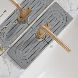 Faucet Mat for Kitchen Sink - Diatomite Fast Drying Stone Sink Tray, Super Absorbent, Prevents Moisture Buildup - Faucet Splash Guard for Bathroom Counter [Grey, 15" x 5.3"]