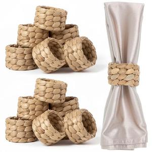 18 Pcs Rustic Woven Napkin Rings, Table Decor Handmade Fall Napkin Rings, Farmhouse Rustic Woven Napkins Holders by Natural Gourd Grass, for Thanksgiving, Christmas, New Year, Easter, Wedding