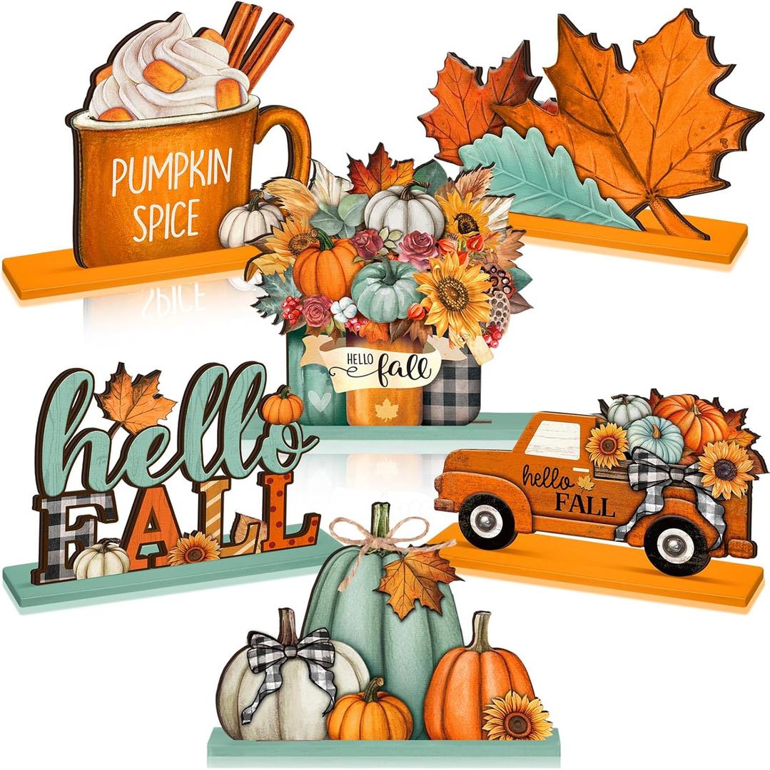 Yousoontic 6 Pcs Thanksgiving Table Decorations for Home Fall Signs Centerpieces Photo Props Thanksgiving Pumpkin Truck Tabletop Signs for Autumn Fall Harvest Party Decor