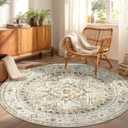 Yamaziot 6FT Round Washable Area Rug, Non-Slip Boho Circle Rugs with Rubber Backing, Low Pile Faux Wool Soft Distressed Floor Carpet for Nursery Living Room Home Office (Beige Brown)
