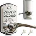 Veise Keypad Door Lock with Handle, Keyless Entry for Front Door & Bedroom, Electronic Lock with Code, Auto-Locking, Easy Installation, Passage Mode, Satin Nickel