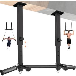 Upgraded-24" Ceiling Mount Pull Up Bar for Garage/Basement/Rafter - Heavy Duty 800LBS Adjustable Height Multi-Grip Chin Up Bar, Ceiling Joist/Beam