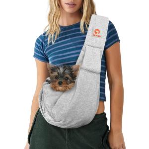 Tomkas Small Dog Sling Carrier - Zipper Pocket & Adjustable Strap - for 3-10 lbs Pets(Grey) Puppy