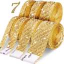 Rhinestone Ribbon 7 Rolls 7 Yards Self Adhesive Diamond Bling Rhinestones Strips, Crystal Rhinestone Tape Diamond Ribbons Wrap Glittering Stickers for Crafts Arts Car DIY Decoration, Gold, 4 Size (7 Yards(0.35"/0.51"/0.67"x2yd+ 1"x1yd))