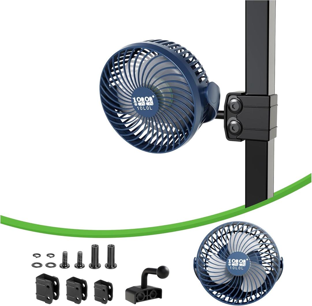 10L0L Universal Golf Cart Fan Fits Yamaha/EZGO/Club Car, Fixed Bracket 360Degree Rotational Fan, 3 Speed Adjustment, Support for Reverse Charging and Emergency Lighting-Blue