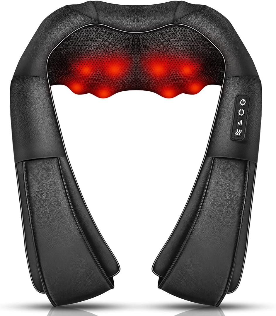 Shiatsu Massager with Heat - 3D Kneading for Neck, Back, Shoulder, Foot & Leg - Deep Tissue Massage for Home & Office - Men & Women (Black 2)