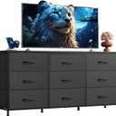WLIVE 54''W Dresser for Bedroom, Black Dresser TV Stand for 55, 60, 65 inch TV, Wide Chest of Drawers with 9 Drawer, Large Entertainment Center, Fabric Dressers with Wood Top for Closet, Living Room