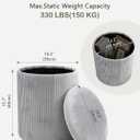 LITZFUR Round Ottoman with Storage,Velvet Upholstered Vanity Stool & Folding Foot Rest,Coffee Table for Living Room,Bedroom,Gray