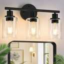 Zarbitta 3-Light Bathroom Light Fixtures, 17.23" Black Modern Vanity Lights with Clear Glass Shade, Bathroom Wall Lamp for Mirror Kitchen Living Room Hallway Cabinet Porch
