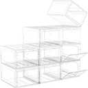 9 Pack Shoe Organizer, Upgrade Harder Solid Plastic Shoe Storage, Shoe Boxes Clear Plastic Stackable, Sneaker Storage, Shoe Organizer for Closet, Shoe Display Case, White