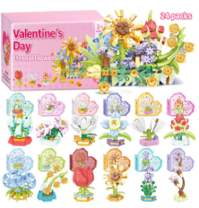 24 PCS Easter Eggs Filled with Flower Building Blocks, Easter Basket Stuffers Fillers for Kids, Classroom Prizes, Easter Party Favors Gifts for Boys and Girls (Valentines Flower)