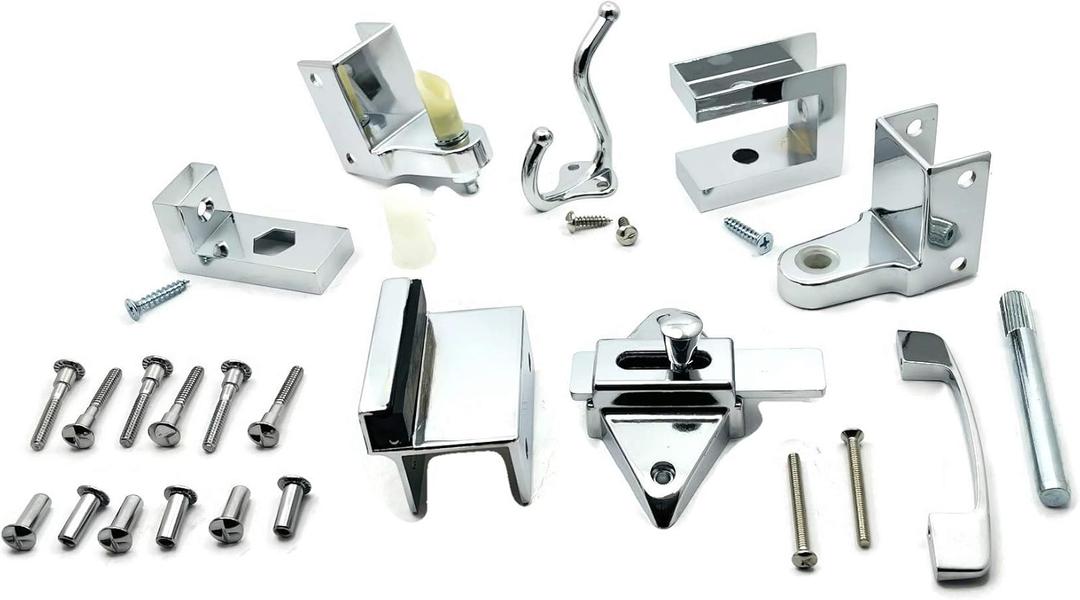 Harris Hardware TP2100 Toilet Partition Die Cast Zamac Complete Outswing Door Hardware Set, 1 in. Door 1-1/4 in. Pilaster (Chrome)