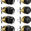 Plustool 4 Pack Front Door Lock Set, Matte Black Exterior Door Lock Set with Deadbolt, Single Cylinder Deadbolt Lock and Door Knob Set, Keyed Alike Door Knob with Lock&Keys, Round Ball Entry Door Lockset