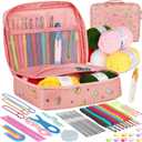 Aeelike Crochet Kit for Beginners Adults, Crochet Kits Include Yarn, 59pcs Crochet Starter Kit for Beginners Kids,Ergonomic Crochet Hooks 2.0-6.0 mm, Lace Steel Needles 0.6-1.9 mm (pink cat)