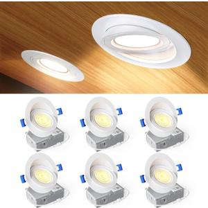 Ensenior 6 Pack 4 inch 5CCT LED Gimbal Led Recessed Light with Junction Box, 360+90 Adjustable Directional Eyeball Lighting, Dimmable, 2700K/3000K/3500K/4000K/5000K, 900LM, 9W=85W, 120V-ETL&FCC