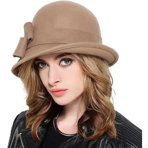 Wool Felt Vintage Winter Warm Hats for Women Bowknot Pillbox Cap Ladies Fascinator Kentucky Party Ceremony Church Fedoras (Red)