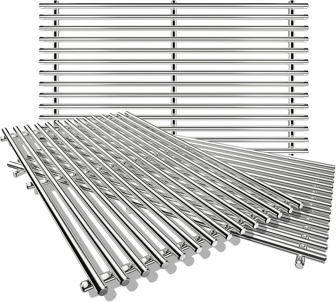 QuliMetal SUS304 Grill Grates for Weber Genesis 2 E-410/E-415/E-435, Grill Parts for Weber Genesis II/LX E-440 Series Gas Grills, 18.7" Stainless Steel Replacements for Weber gs4 66089 66097