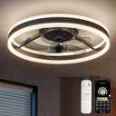 CubiCubi Modern Ceiling Fans, 20 Inch Black Ceiling Fan with Lights and Remote Control, APP, LED Fandelier with 3CCT and 6 Wind Speeds, Low Profile Ceiling Fans with Lights for Bedroom, Office
