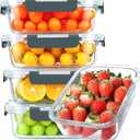 KOMUEE 30 oz 5 Pack Glass Meal Prep Containers, Glass Storage Containers with Lids - Dishwasher, Microwave, Oven and Freezer Safe (Gray)