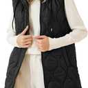 EVALESS Long Puffer Vest Women Sleeveless Hooded Puffer Jacket Lightweight Quilted Jackets Winter Warm Zip Up Coat Outerwear (Medium, Black)