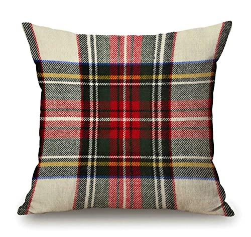 Plaid Pillow Cover 18x18 Inch, Scottish Tartan Red and White Wool Plaid Pattern Symmetric Square Print Double Sided Decorative Pillow Case Throw Pillows Cover