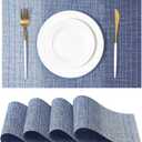 Leetaltree Gradient Blue Woven Placemats Set of 4 - Heat Resistant Non-Slip Place mats for Dining Table, Washable Durable PVC Vinyl Woven Table Mats(Gradient Blue, 4)