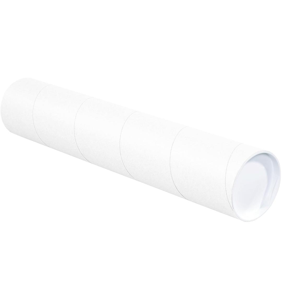 BOX USA BP4012W Mailing Tubes with Caps, 4" x 12", White (Pack of 15)