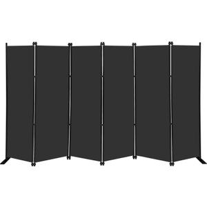 MAYOLIAH 6 Panel Folding Privacy Screen 9ft Wide, 6ft Tall Partition Room Divider Portable Office Walls Dividers, Black (6 Panel - Metal Base, Black)