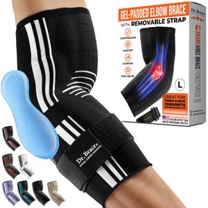 DR. BRACE Elite Elbow Brace Support, Breathable Elbow Compression Sleeve with Gel Pad for Golfer's, Tennis Elbow & Tendonitis Treatment & Pain Relief 2024 (A Black-White, Large)