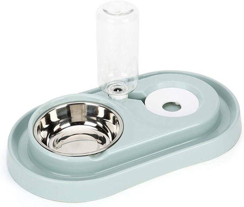 Luck Dawn Double Dog Cat Bowls Water and Food Bowl SetDetachable Stainless Steel Bowl Automatic Water Dispenser Bottle Pet Feeder for Small or Medium Size Dogs Cats Puppy Kitten Rabbit (Green)