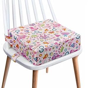 Toddler Booster Seat for Dining Table,4 Inches Washable Double Safer Straps Non-Slip Bottom Booster Seat for Kids, Portable Travel High Density Sponge Detachable Increasing Cushion for Child