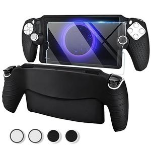 EasEasy Compatible for Sony PlayStation Portal Case, Soft Silicone Protective Cover with 9H Tempered Glass Screen Protector for PS5 Portal AntiScratch Skin Case with 4 Cute Thumb Grip CapsGray