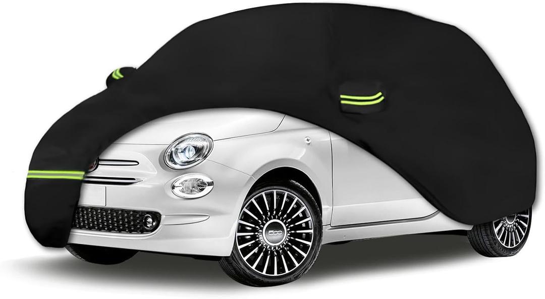 Waterproof Car Covers Fit for 2007-2023 Fiat 500/500C/500E Abarth/New Fiat 500 (Black) 210T Custom Heavy Duty Waterproof All Weather Protection Outdoor