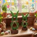 RattanView 2 Pcs Easter Decor Rattan Bunny for Home Table Centerpieces Bunny Decor 11" and 14" Easte Artificial Rabbit Table Decoration with Bow and Basket Spring Figurines Standing Rabbit