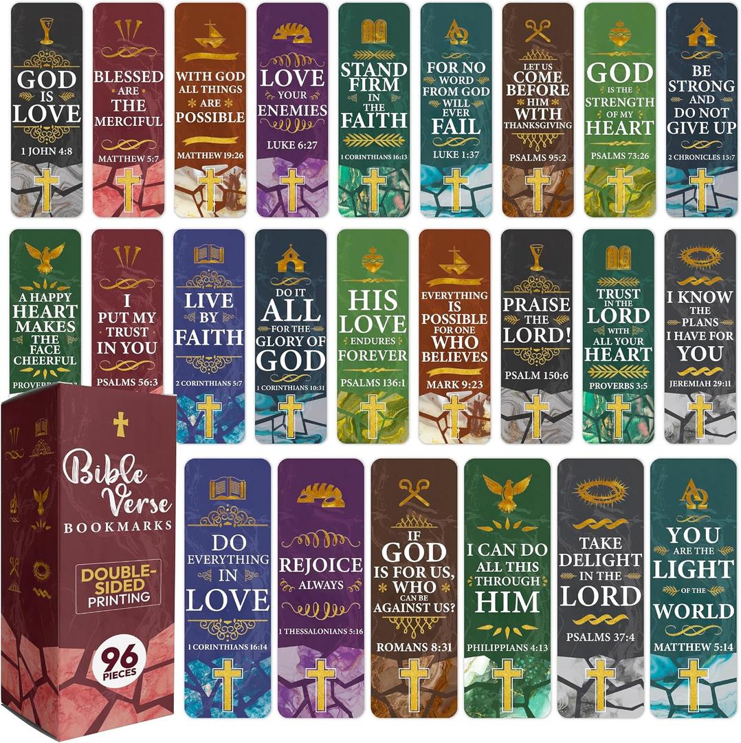 96 Bible Bookmark Pack with Bible Verses Multiple Designs Inspirational Christian Bookmarks for Women & Men Bible Book Markers for Classroom, Bible Study, Church Supplies