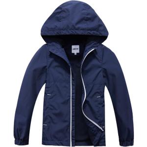 Boys Rain Jackets Lightweight Waterproof Hooded fleece Raincoats Windbreakers for Kids (9-10 Years, Solid Navy)