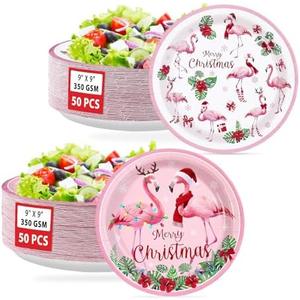 100Pcs Flamingo Christmas Paper Plates 9 Inch Hawaiian Pink Christmas Flamingo Disposable Plates Holiday Plate Tableware Sets for Baby Shower Winter Xmas Hawaii Beach Tropical Theme Party Decoration